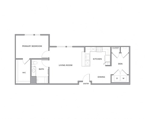Floor plan for 1 bed, 1 bath, 909 sqft